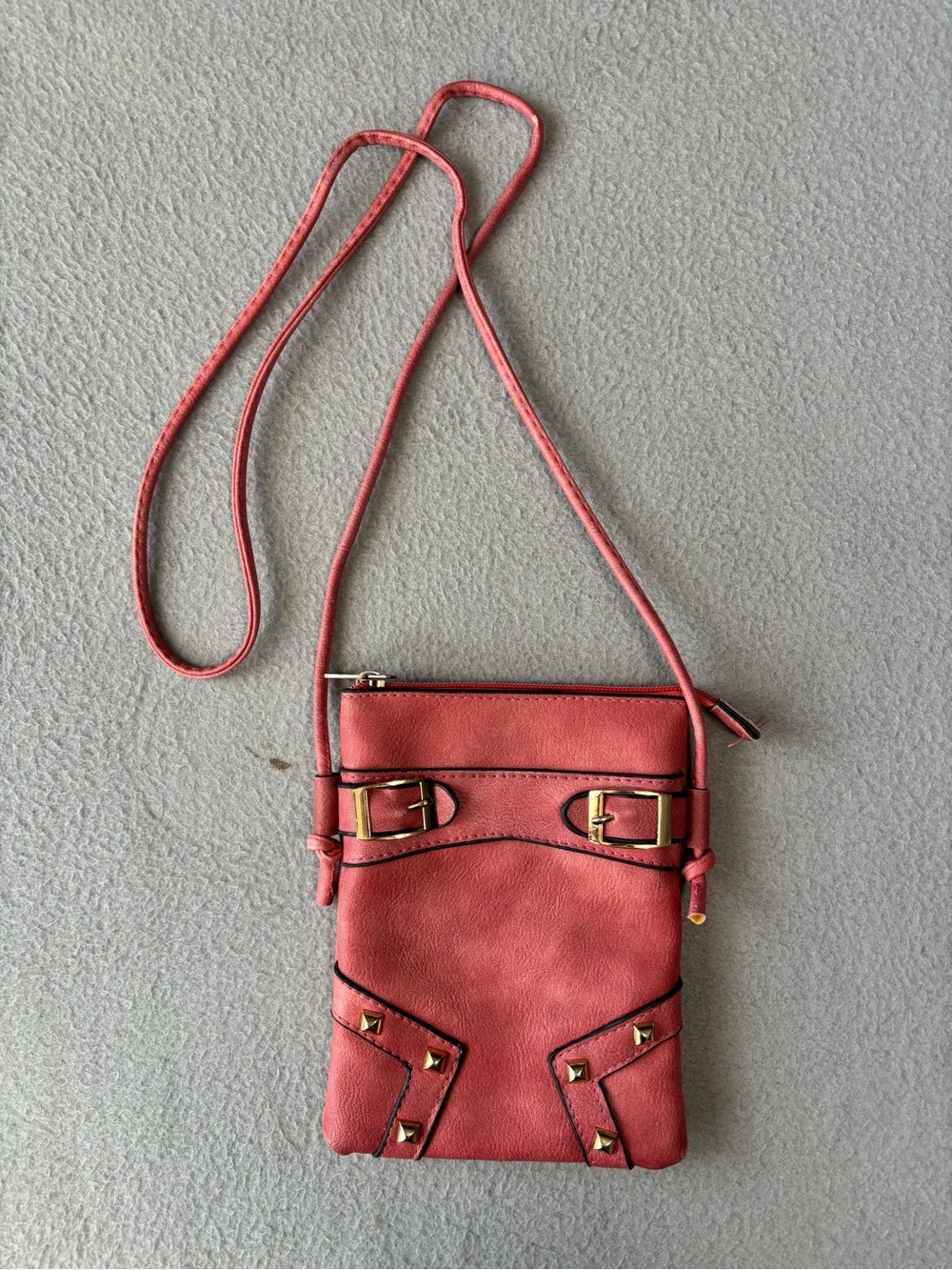 Coral Pink Crossbody Bag with Gold Accents